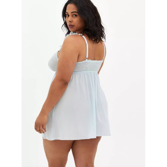 NWT Torrid Baby Blue Mesh Ruffle Cap Sleeve Strappy Babydoll Size 4 / 26 Plus - Picture 3 of 4